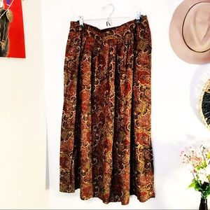 Skirt, Maroon Paisley Print Boho Skirt Plus Size