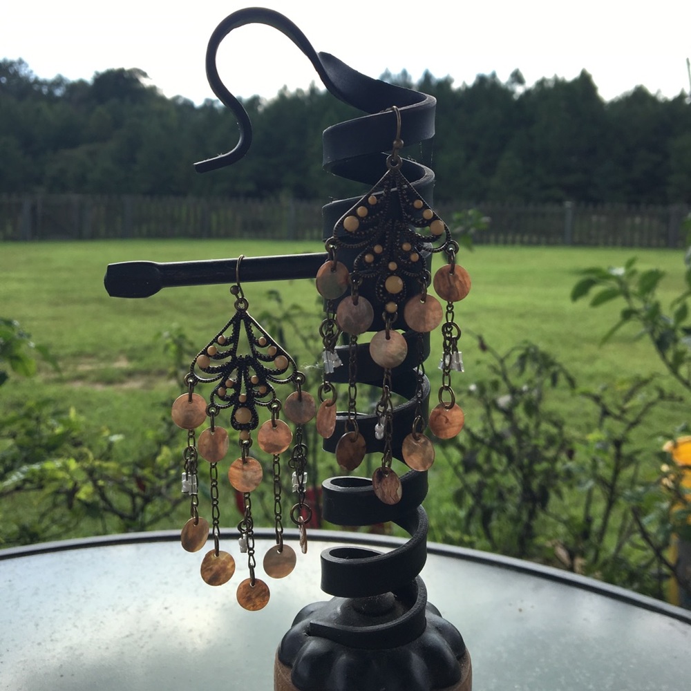 Rhinestone and shell chandelier earrings