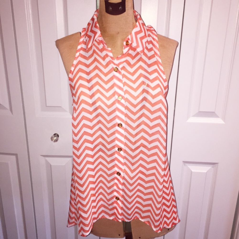 Sheer Orange and White Chevron Racerback Tank