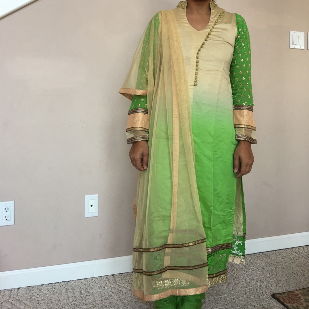 Lime green/off white chudidar