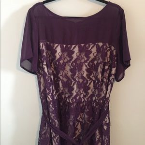 20W Plus Size Purple and Nude Lace Dress