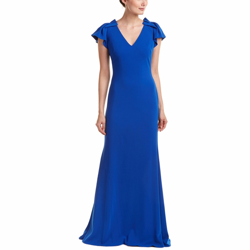 Badgley Mischa Women's Blue Pleated Shoulder Gown