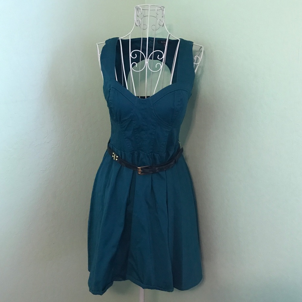 XOXO Teal open back dress with bodice