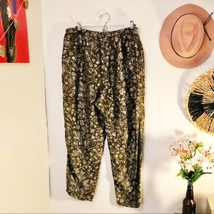 Joggers, Silk Cropped Olive and Tan Floral Boho