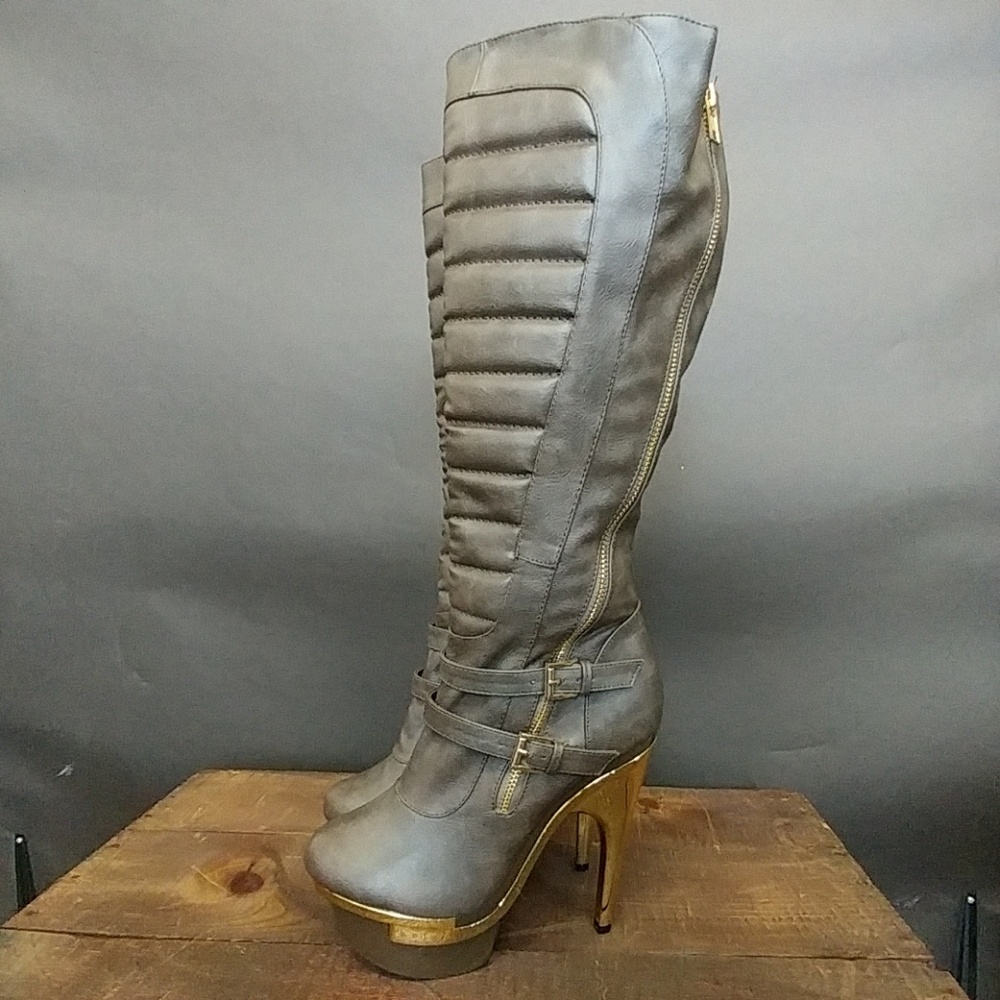 Nieva platform taupe moto boots
