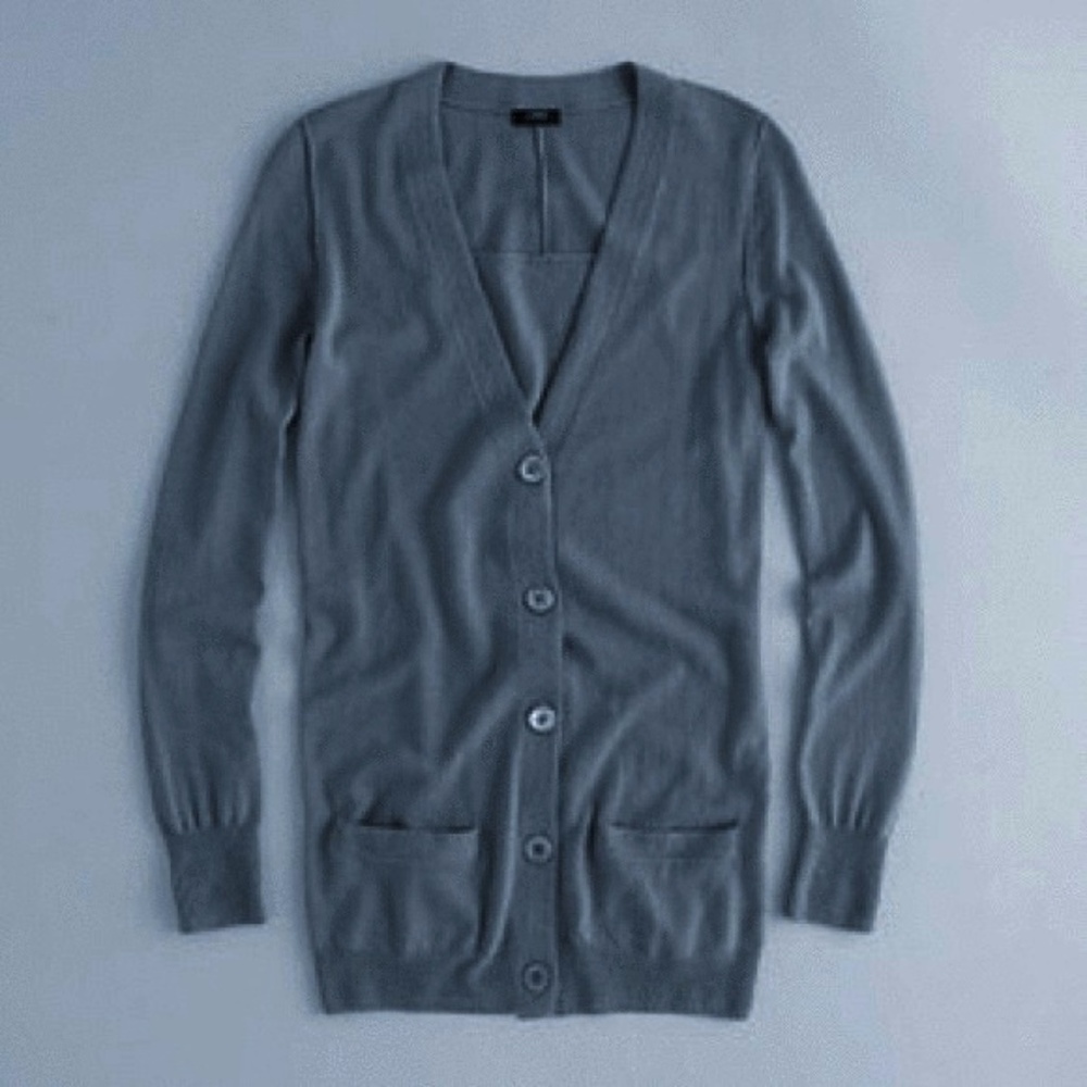 J. Crew featherweight cotton long cardi charcoal