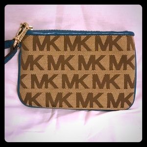 *SALE* Michael Kors monogram wristlet teal accents