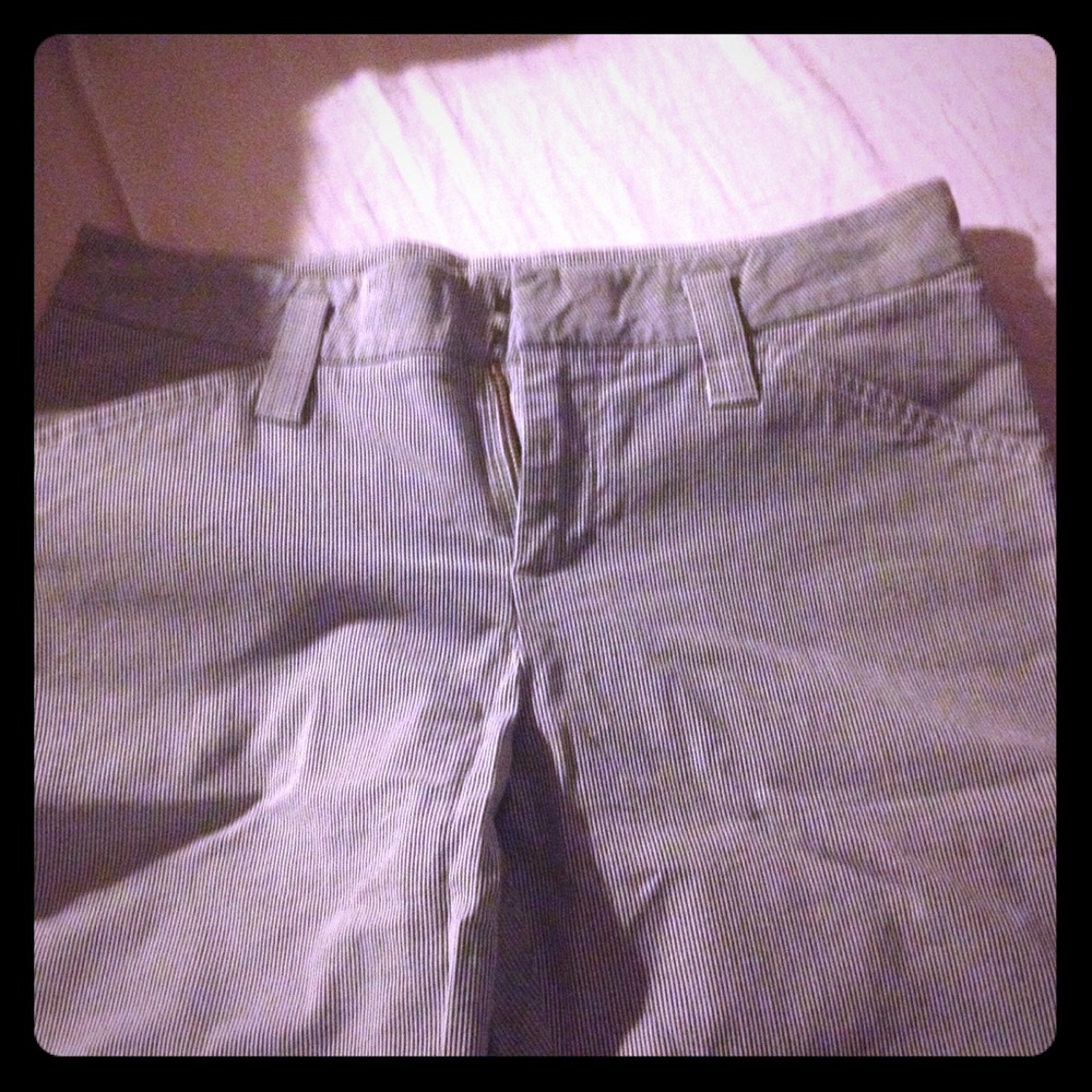 Blue and white pin stripped Bermuda shorts