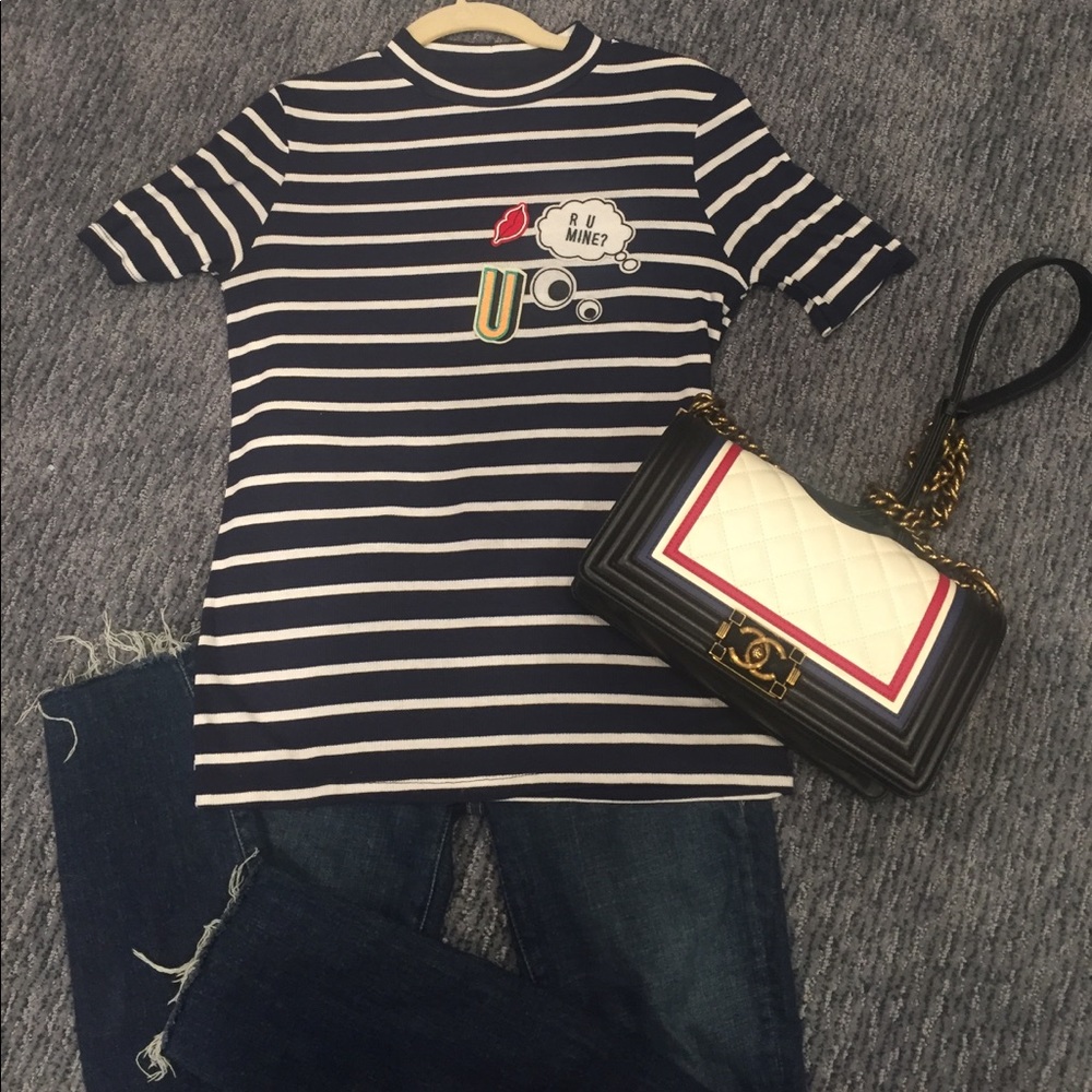 Zara Striped T-Shirt with Patches