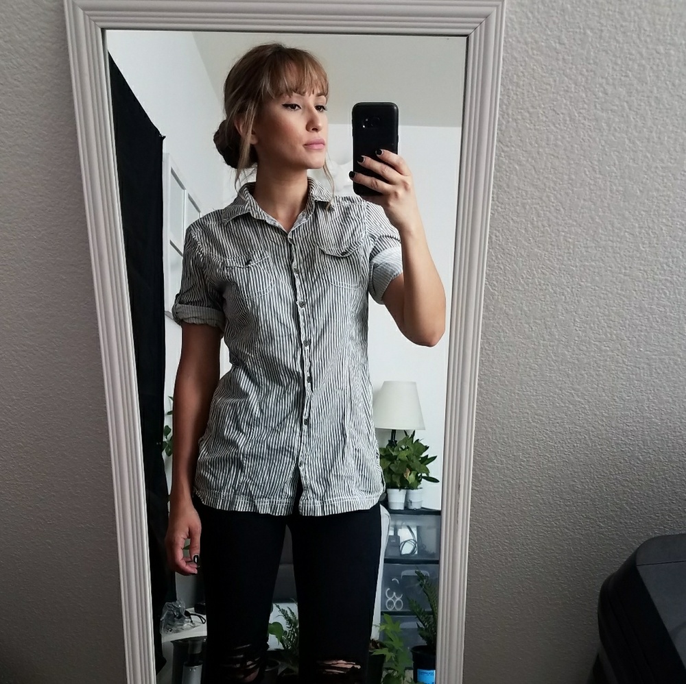 Gray Striped Button Down Shirt