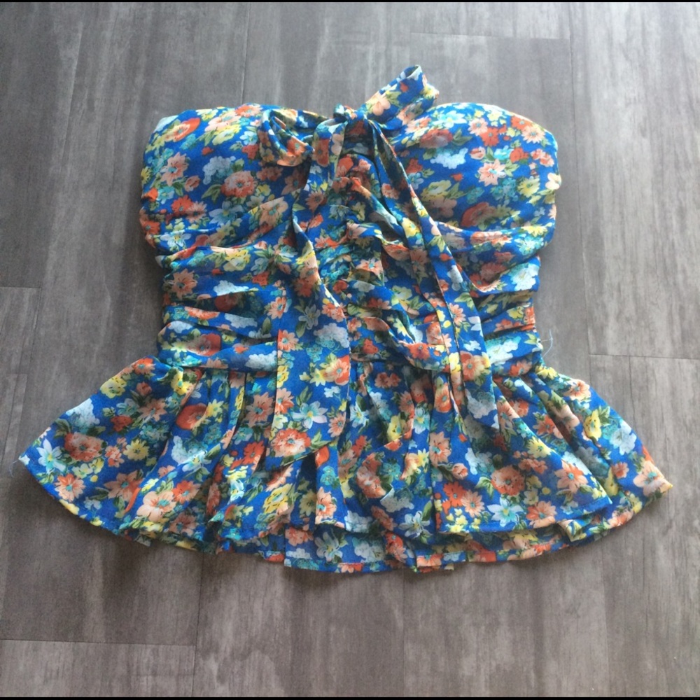 Floral bustier ruffle top