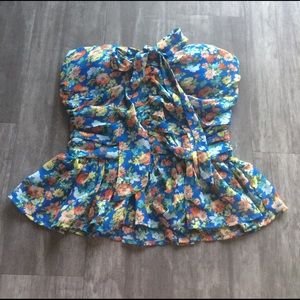 Floral bustier ruffle top