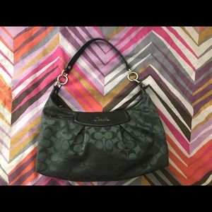 Coach Signature Black Sateen/Leather Ashley Hobo