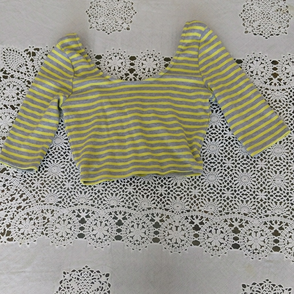 Volcom Scoop Neck Stripped Yellow Grey Crop Top