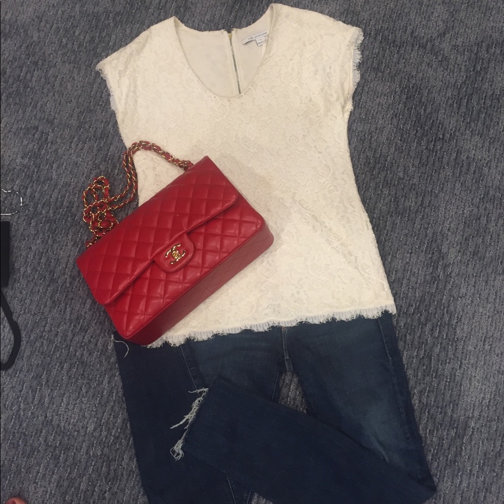 Diane Von Furstenberg Ivory Lace Shirt