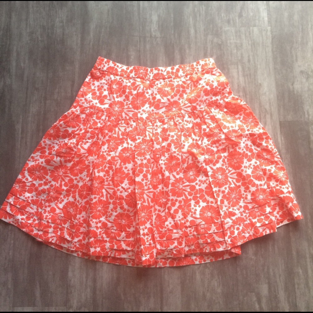 Coral red floral midi skirt