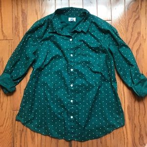 Old Navy Green Button Down Polka Dot Shirt
