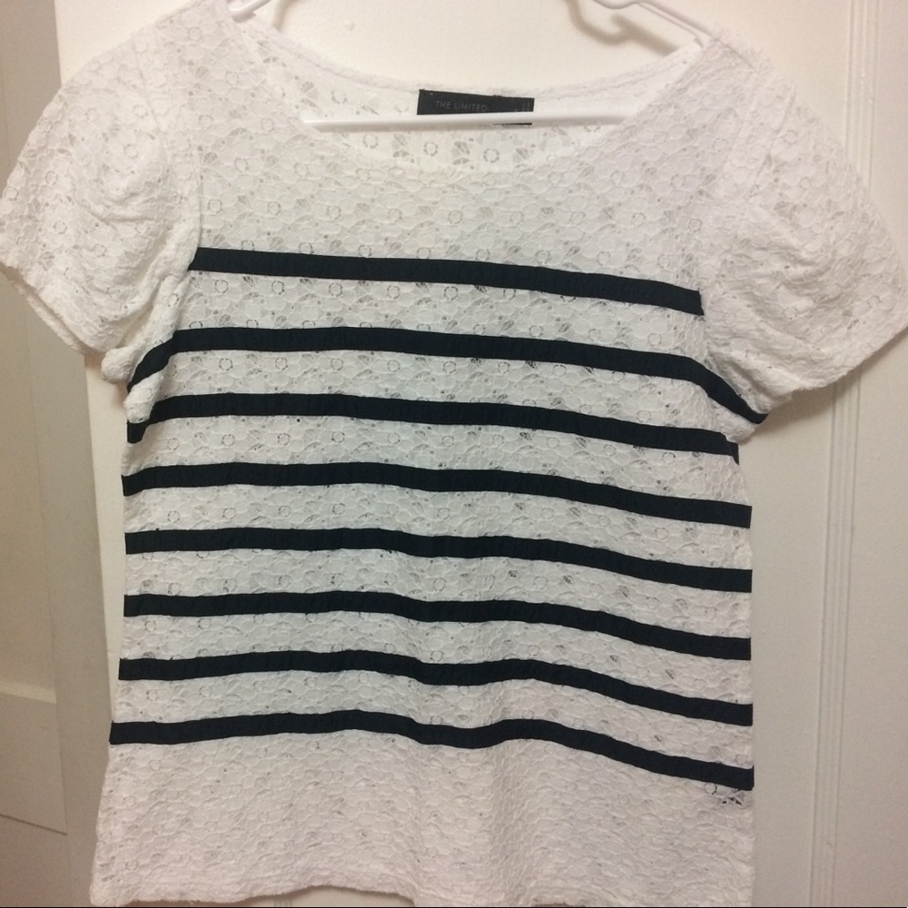 Lace white shirt with navy stripes
