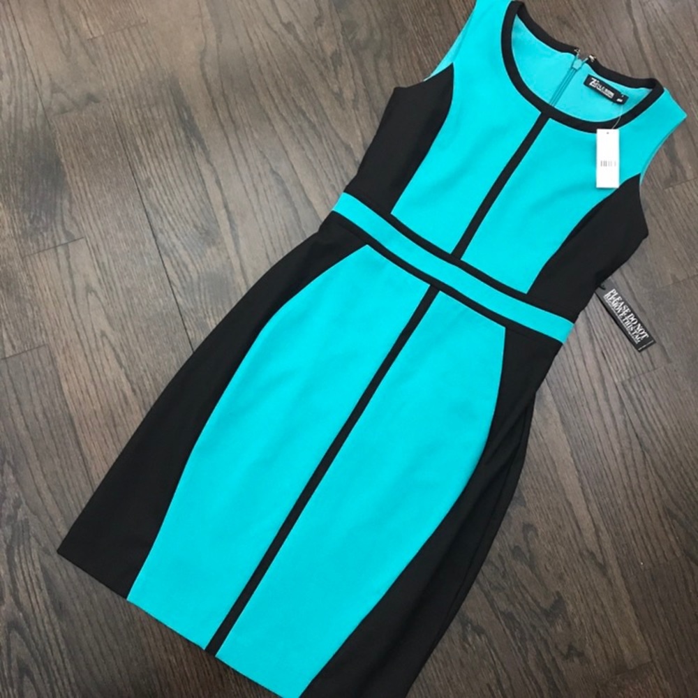 New York & Company Black & Teal Sleeveless Dress