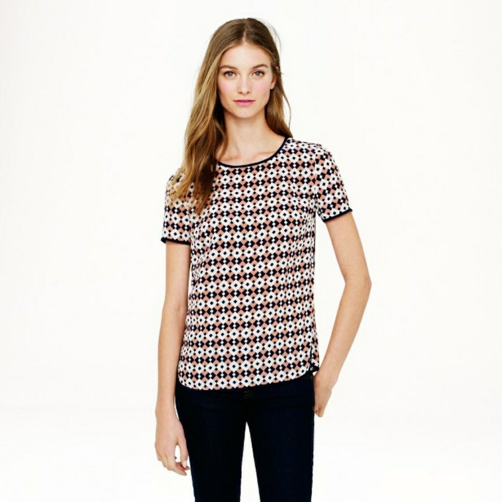 J. Crew Tipped Silk Tee in Diamond Tile