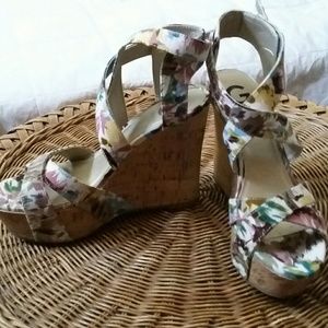 Guess floral cork wedge sandals