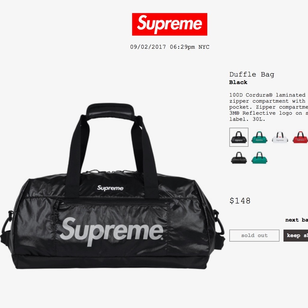 Never used sold out everywhere supreme duffle!