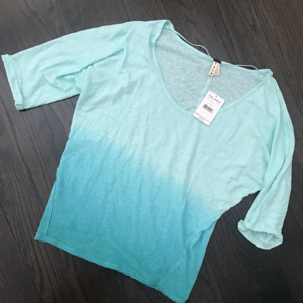 NWT Free People Strawberry Tee Top Mint Ombre Blue