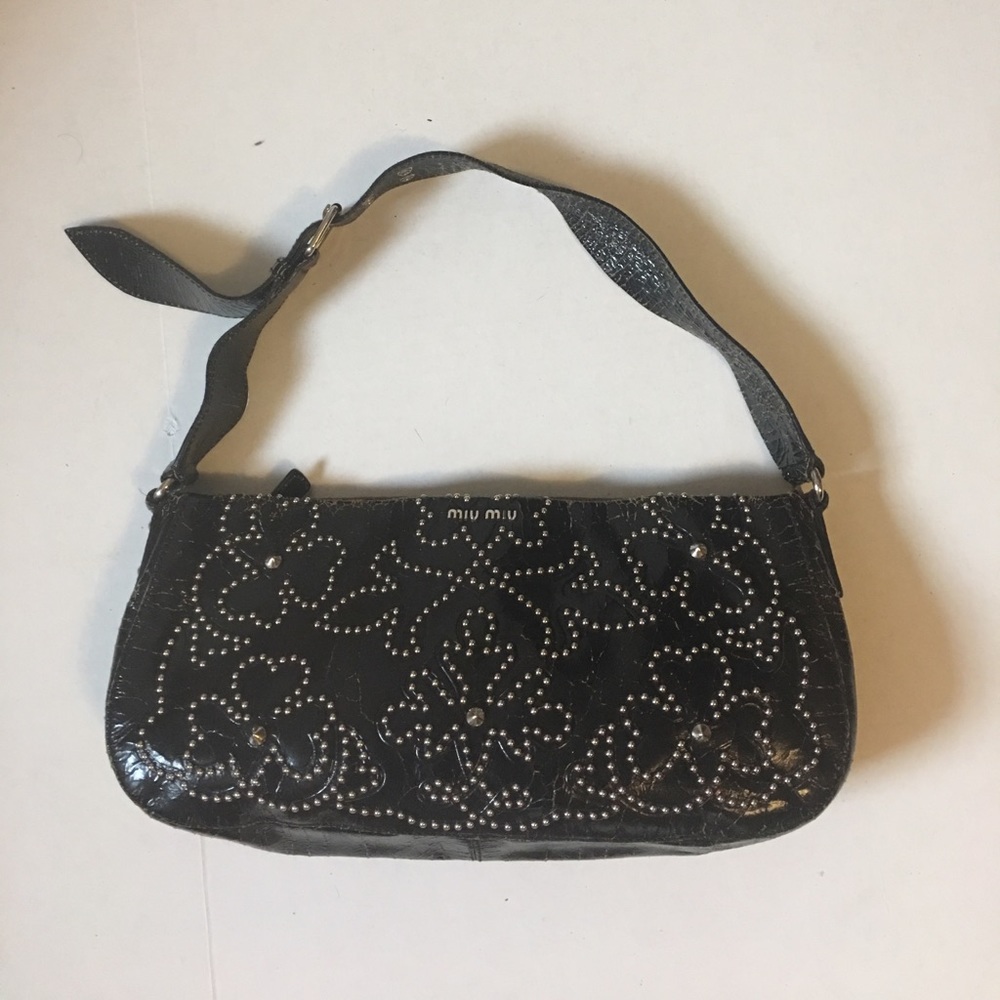 Vintage Miu Miu Embossed Studded Leather Handbag