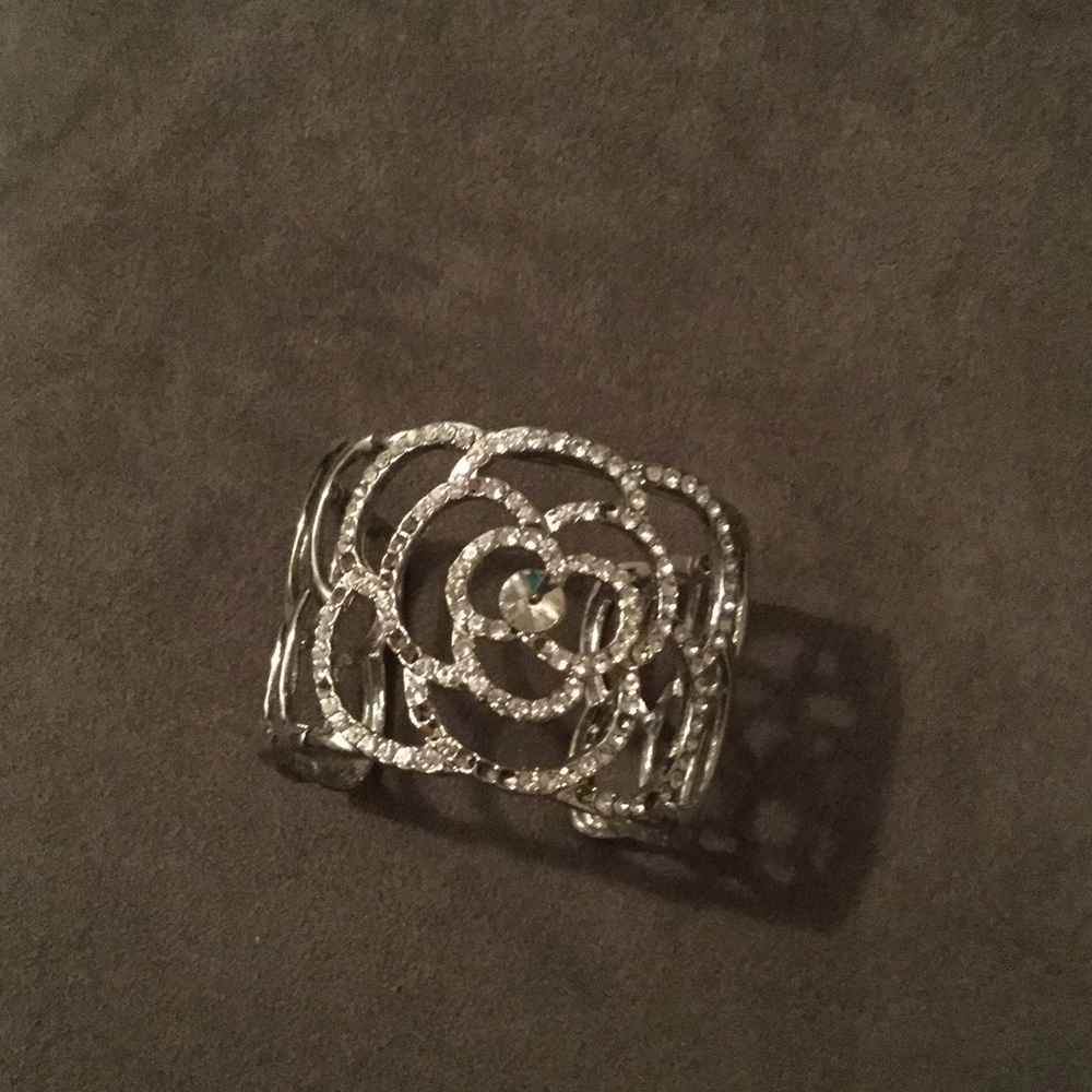 Flower cuff bracelet with diamond accents