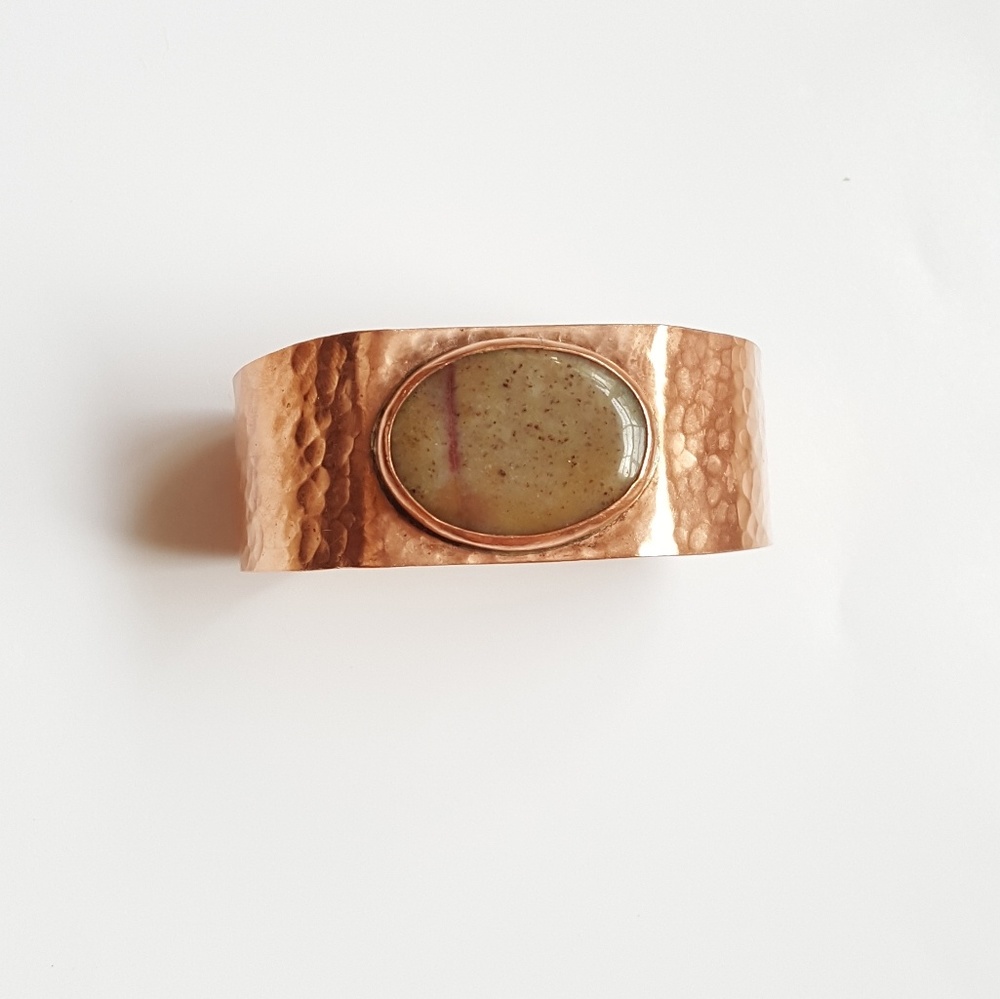 BOHO Hammered Copper Cuff w/ Jasper Stone, healing