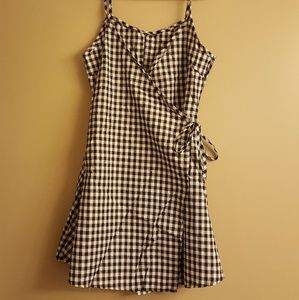 Gingham self-tie wrap dress