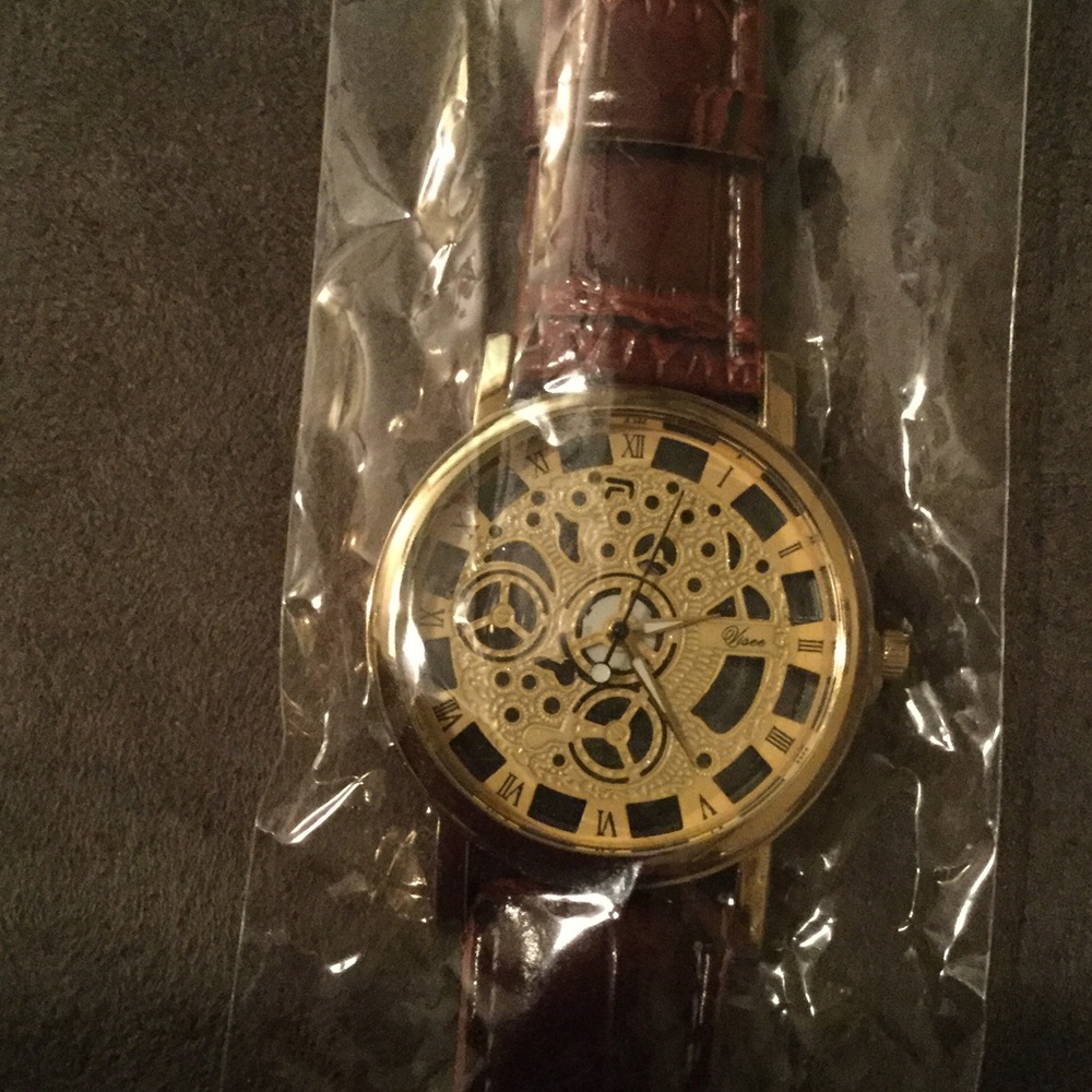 Watch with brown leather band