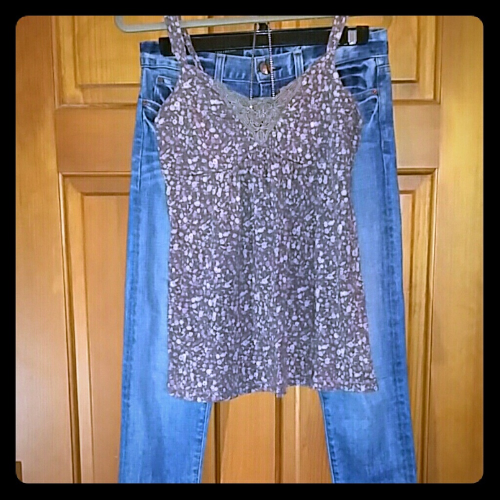 Gray Floral Spaghetti Strap Tank
