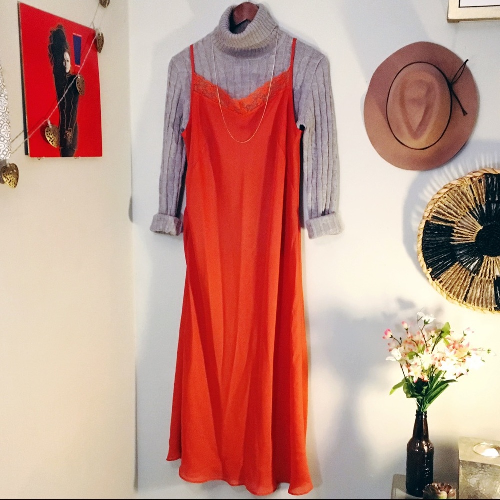 🅾️Sold⛔️Slip Dress, Orange Boho Feminine Lace