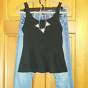 Black Sleeveless Peplum Top