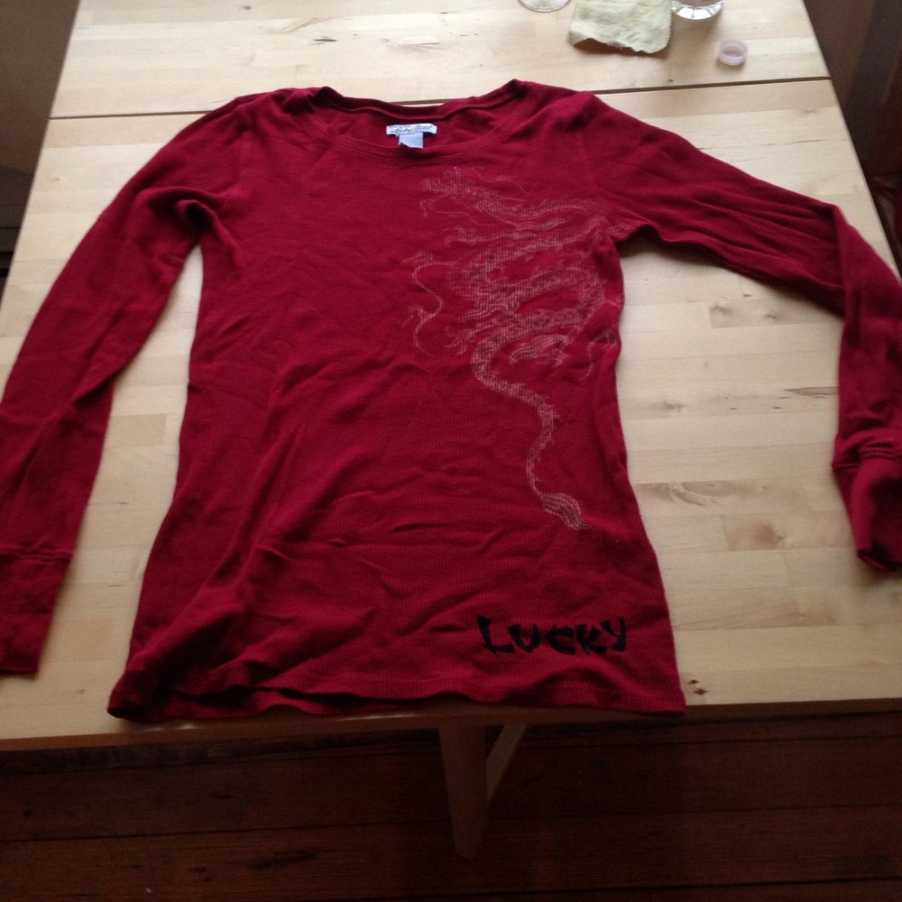 Lucky Brand Red Waffle T with Dragon