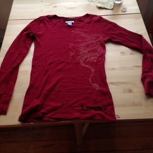 Lucky Brand Red Waffle T with Dragon