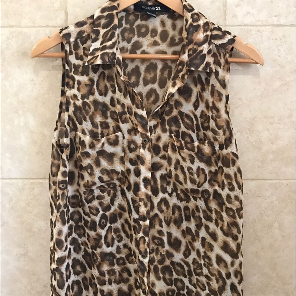 FOREVER 21 sheer leopard print tank top