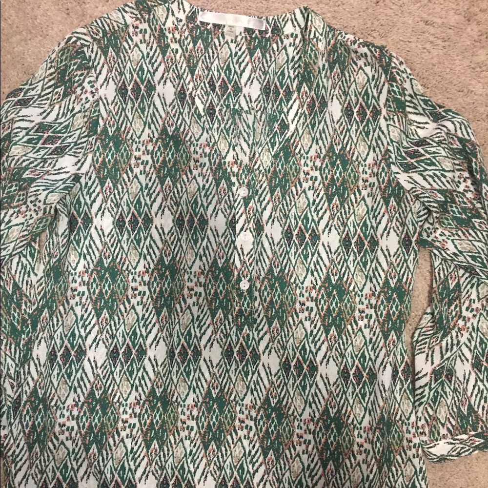 Green patterned polyester blouse