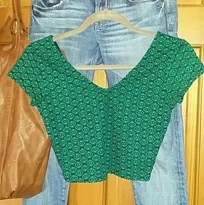 Green and black Patterned Crop Top