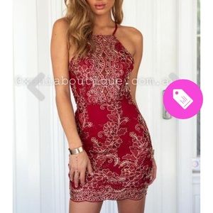 Tight red and gold embroidered dress