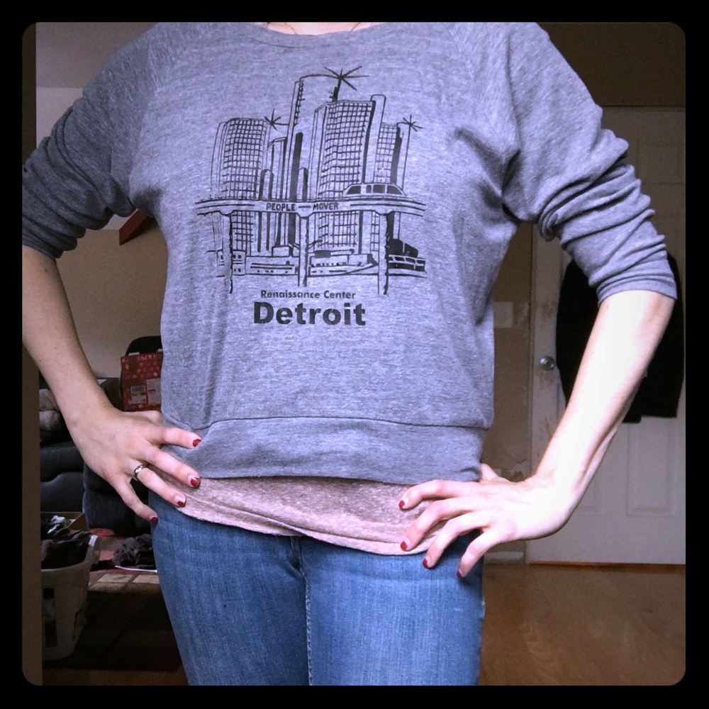 Custom Screen-printed Detroit Ren Cen Long-sleeve
