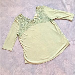 BKE Buckle Lace Olive Top Sz M 3/4 Sleeves
