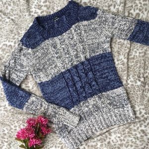 J Crew gray & blue stripe fitted pullover sweater