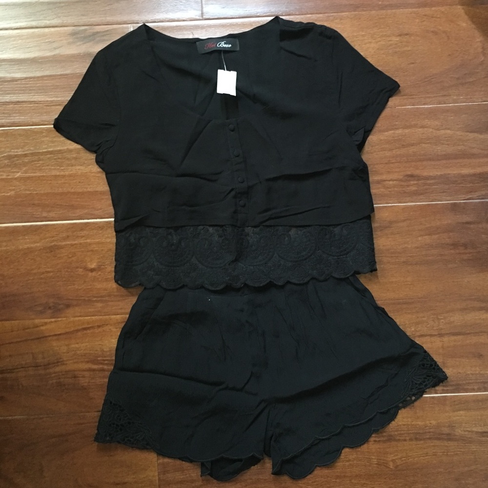 Black Top and Shorts Set