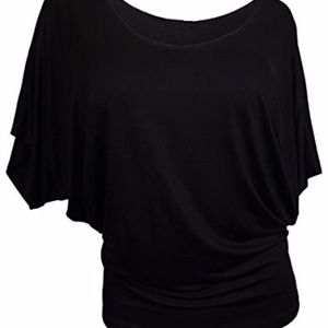 eVogues Plus Size Dolman Sleeve Top Black - 2X