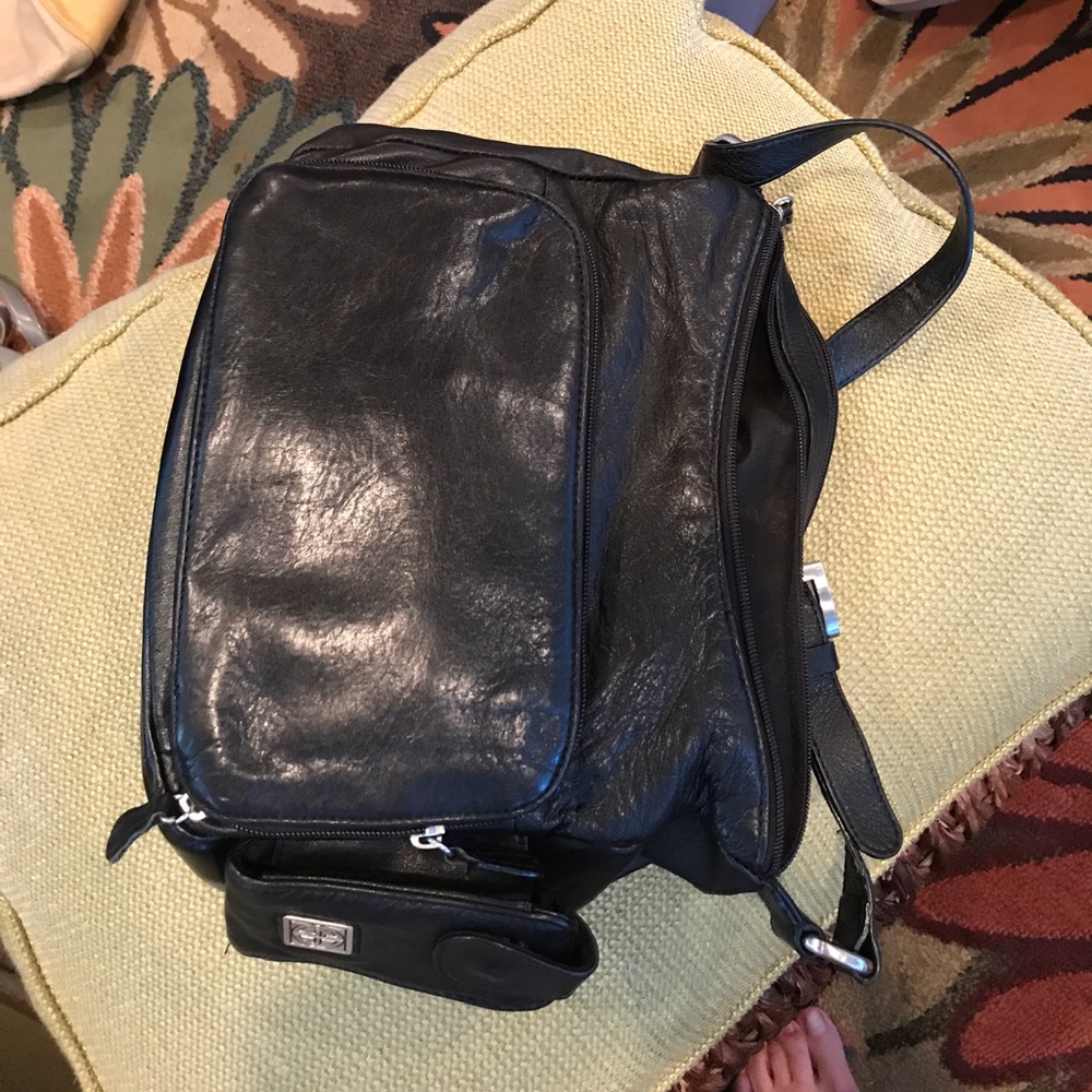 Gianni Bernini Black biker Leather medium tote