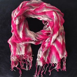 Pink, Gray & White Gauze Fringed Scarf