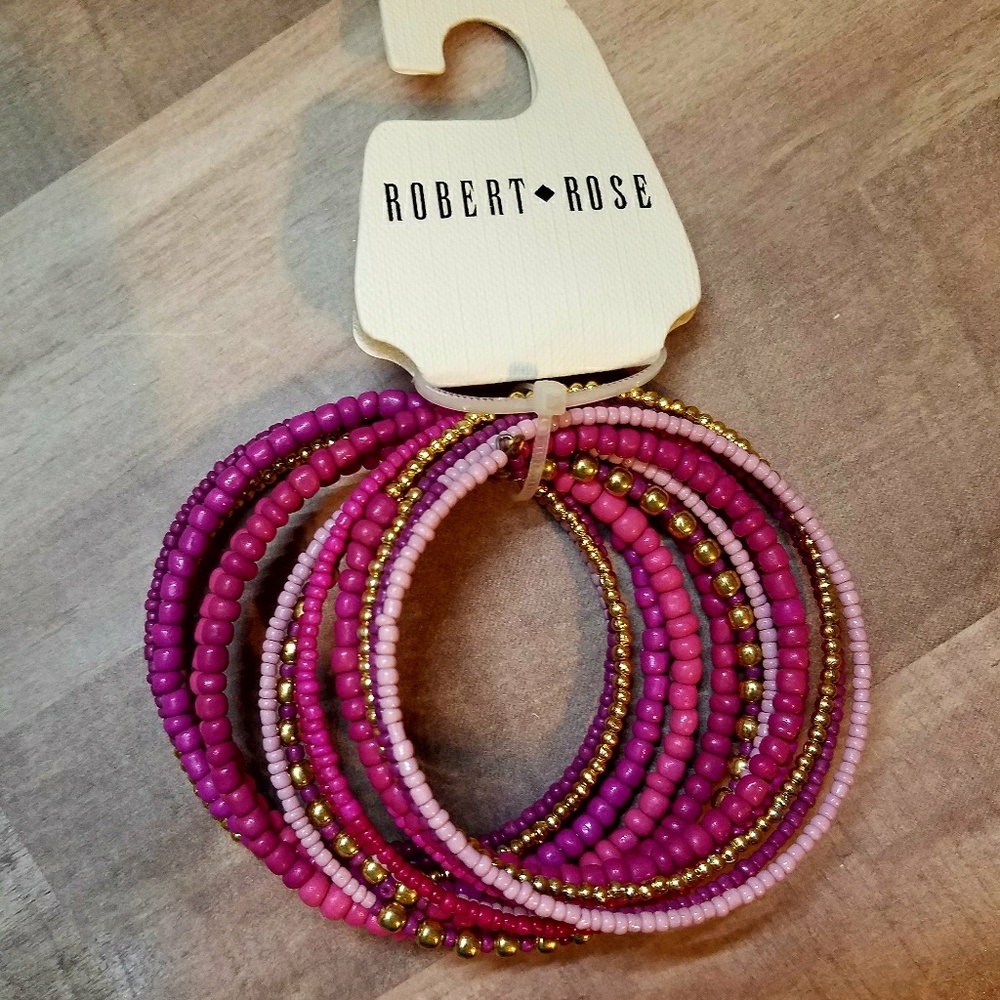 Robert Rose Pink and Gold Beaded Bracelets
