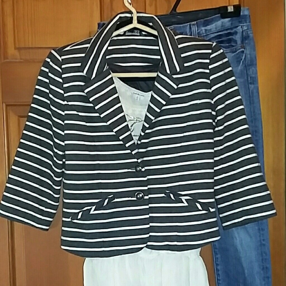 Gray and White Striped Express Blazer